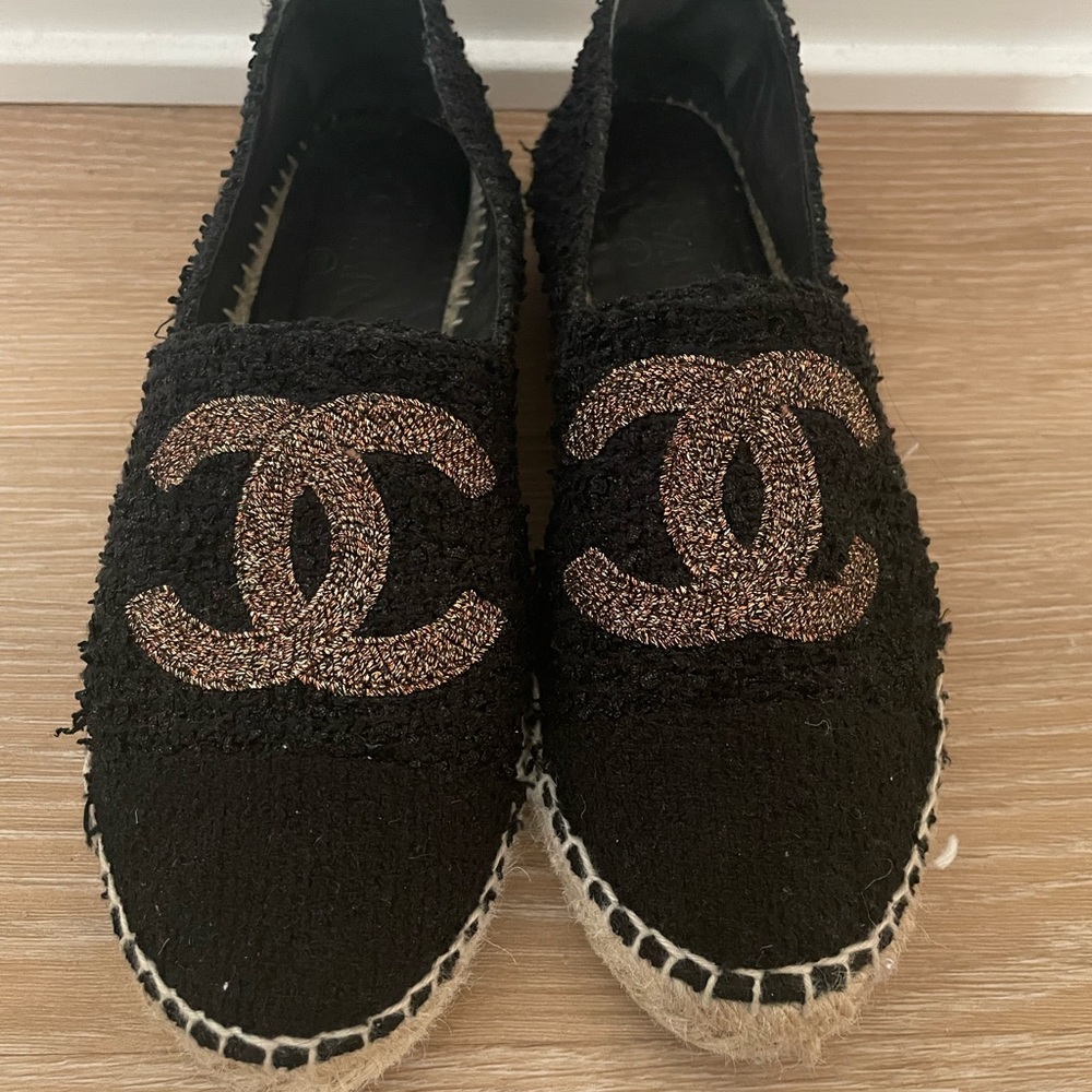 Chanel Espadrilles Black Tweed Size 39